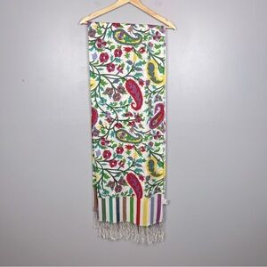 Bindya New York 100% viscose bright floral fringed scarf wrap.